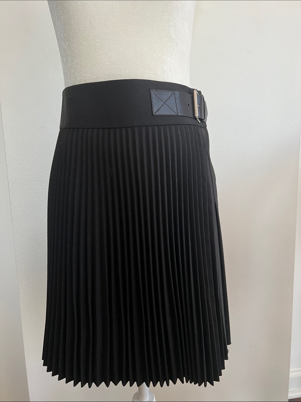 Helmut Lang Black Pleated Skirt with Buckle Waistband
